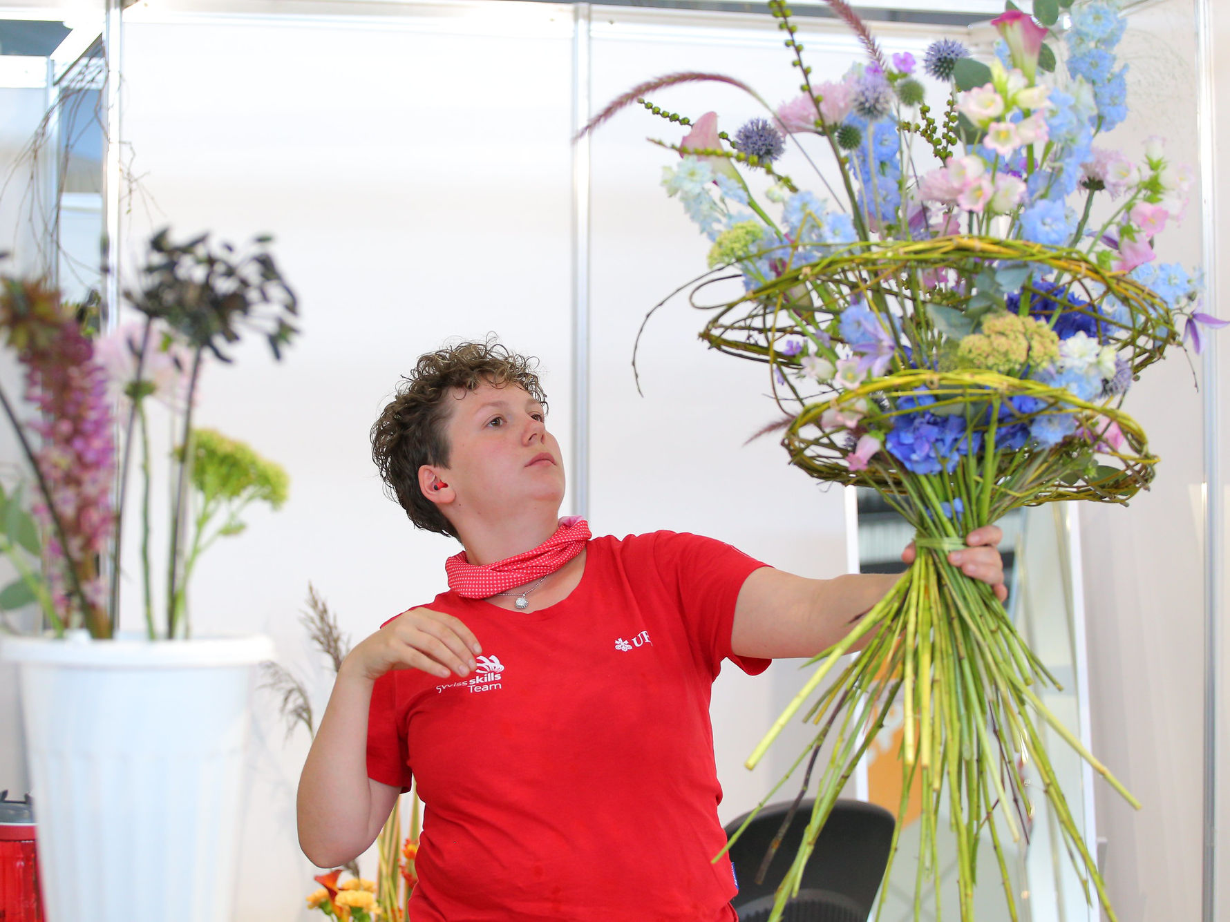 A floristry competitor from the Switzerland at WorldSkills Kazan 2019.