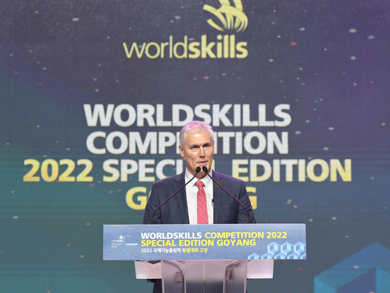 WorldSkills International CEO David Hoey addressing the Opening Ceremony of WorldSkills Competition 2022 Special Edition at the Kintex Exhibition Hall in Goyang, Korea.
