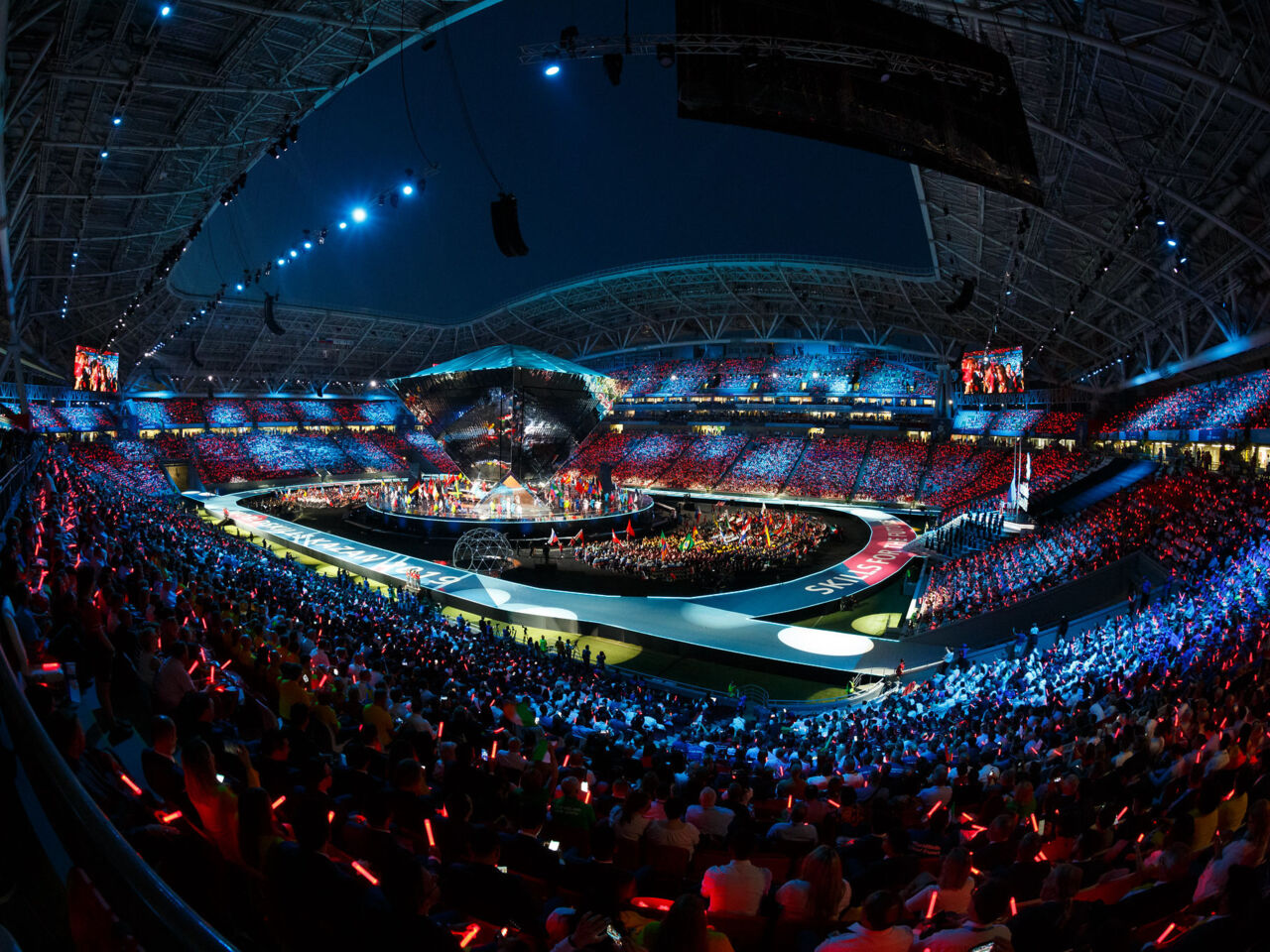 A wide shot of the WorldSkills Kazan 2019 Opening Ceremony.