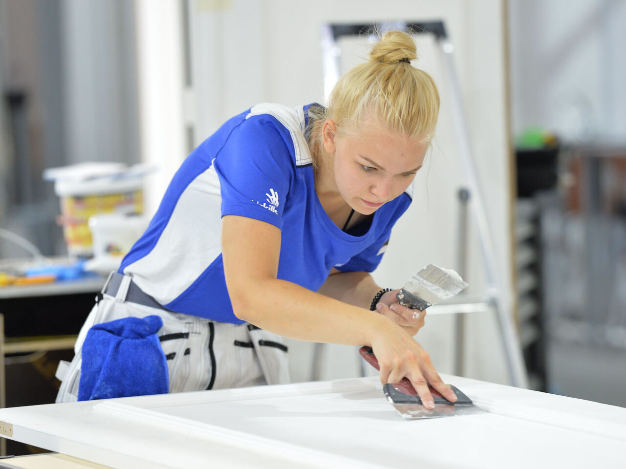 A painting and decorating competitor from Estonia at WorldSkills Kazan 2019.