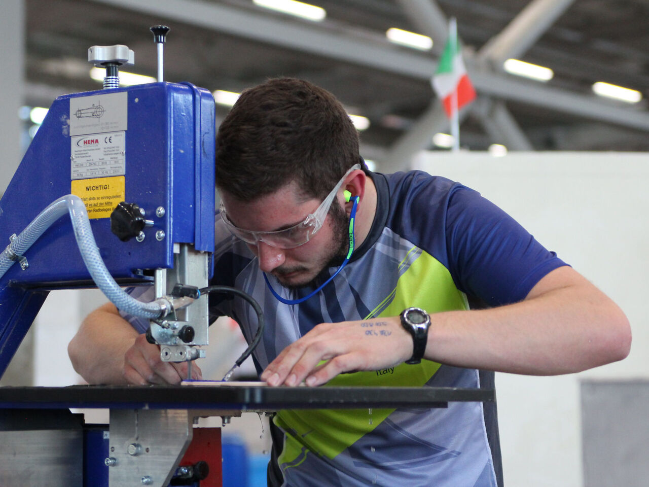 A wall and floor tiling competitor from South Tyrol, Italy at WorldSkills Kazan 2019.