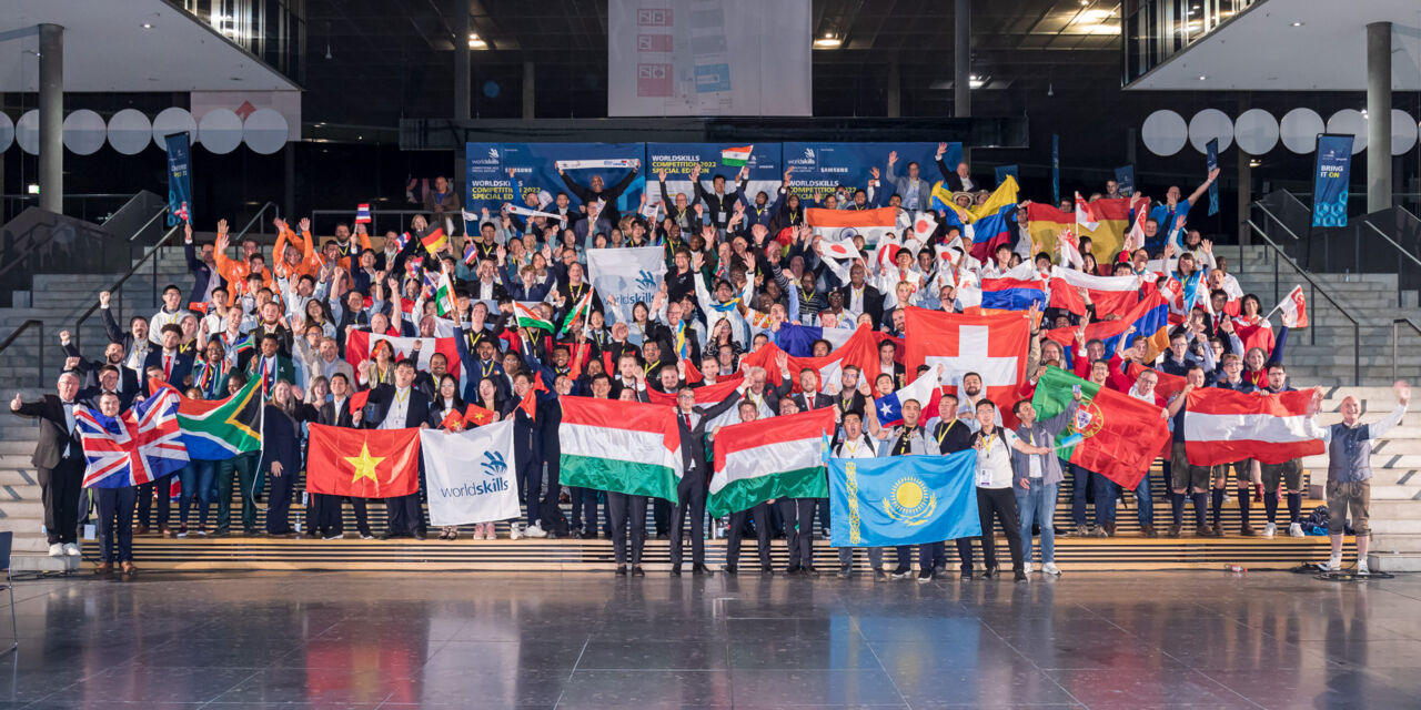 A group photo of participants at Mechatronics, Industry 4.0, and Water Technology skill competitions at Messe Stuttgart, Germany as part of WorldSkills Competition 2022 Special Edition in October 2022..