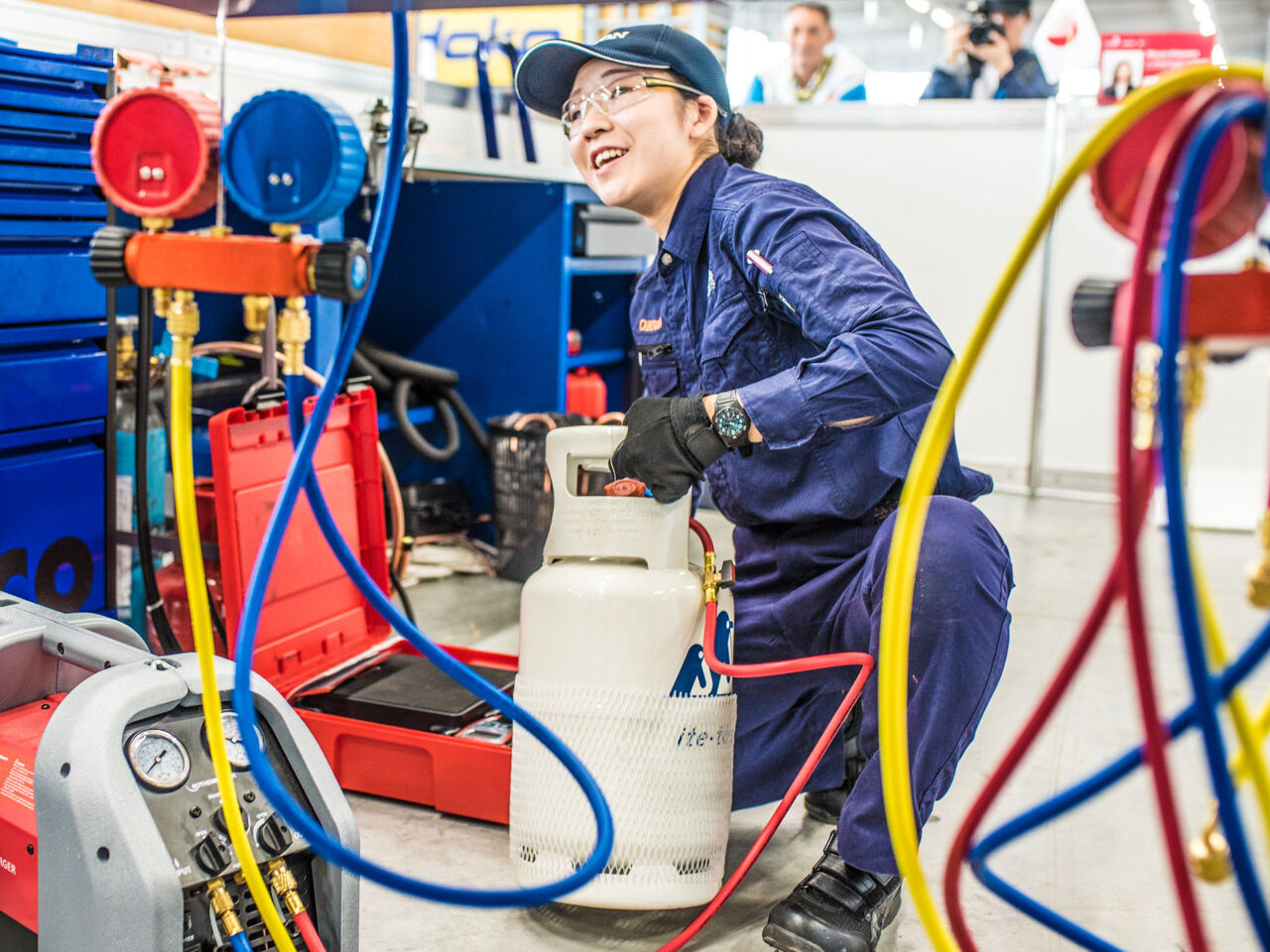 A refrigeration and air conditioning competitor from Japan at WorldSkills Kazan 2019.