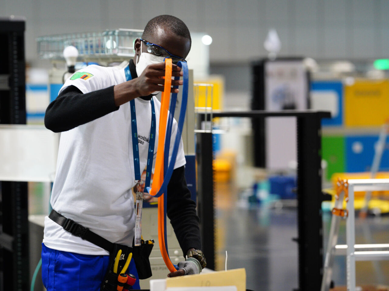 A male competitor holds working  during WorldSkills Competition 2022 Special Edition in Kyoto, Japan from 15-18 October 2022.

